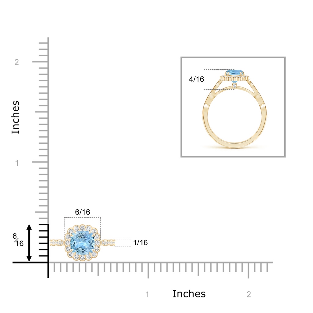 6mm AAAA Cushion Aquamarine Ring with Floral Halo in Yellow Gold Product Image