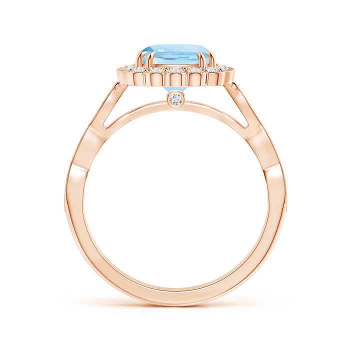 7mm AAA Cushion Aquamarine Ring with Floral Halo in Rose Gold product image
