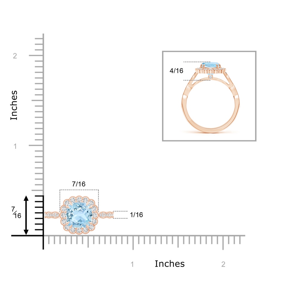 7mm AAA Cushion Aquamarine Ring with Floral Halo in Rose Gold product image