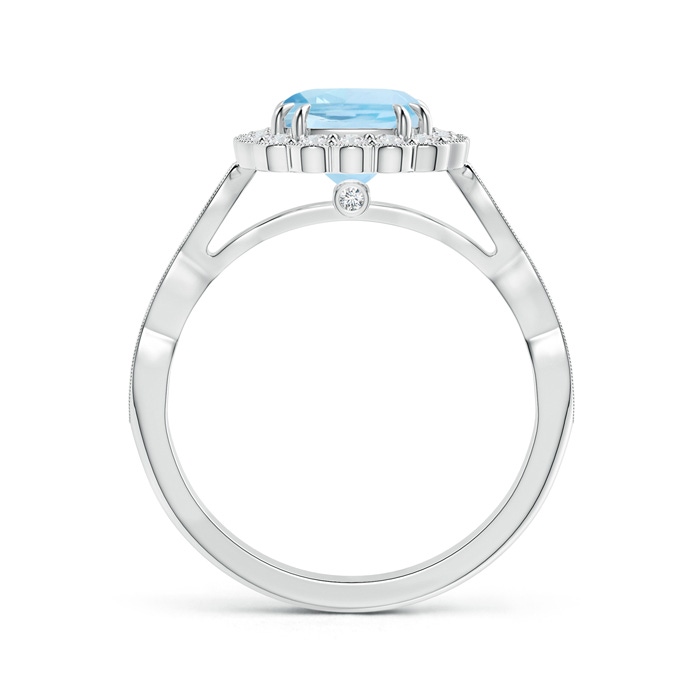 7mm AAA Cushion Aquamarine Ring with Floral Halo in White Gold product image