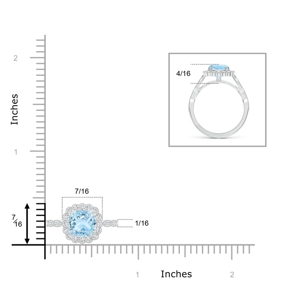 7mm AAA Cushion Aquamarine Ring with Floral Halo in White Gold product image