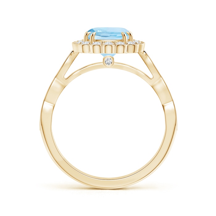 7mm AAA Cushion Aquamarine Ring with Floral Halo in Yellow Gold product image