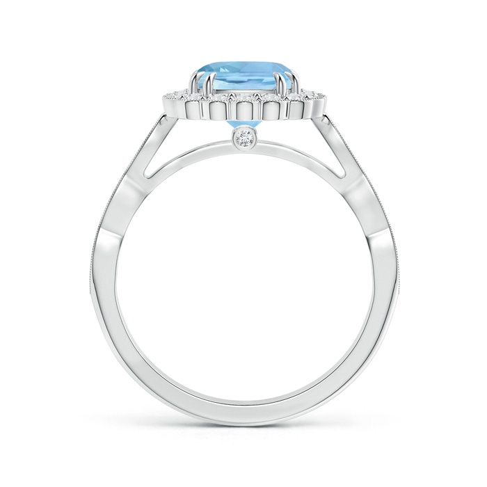 7mm AAAA Cushion Aquamarine Ring with Floral Halo in White Gold product image
