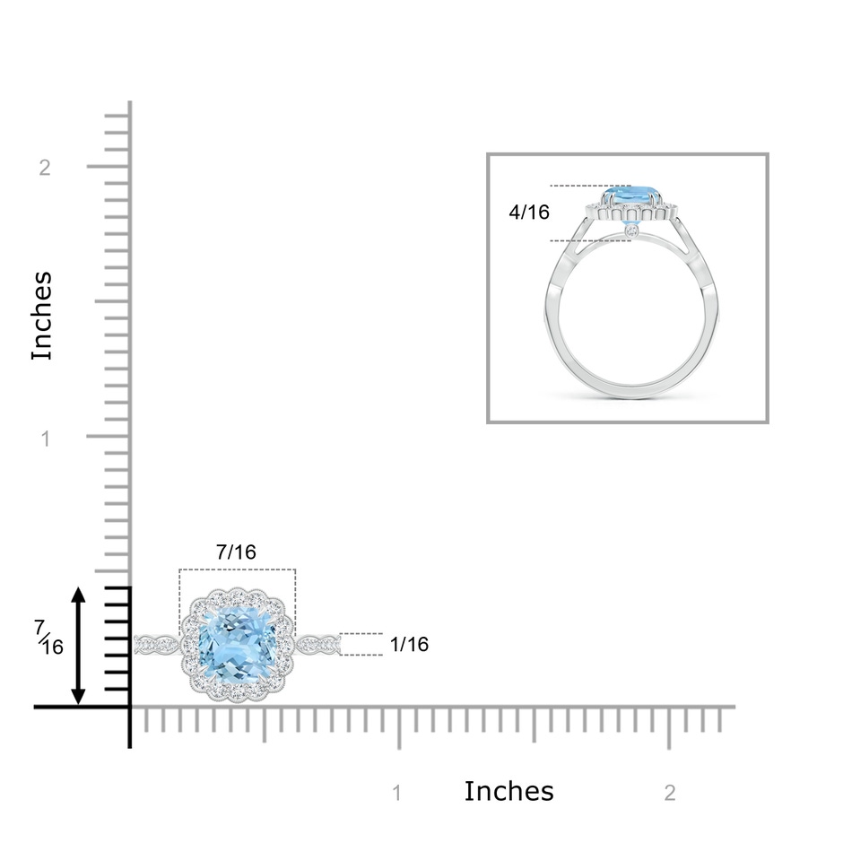 7mm AAAA Cushion Aquamarine Ring with Floral Halo in White Gold product image