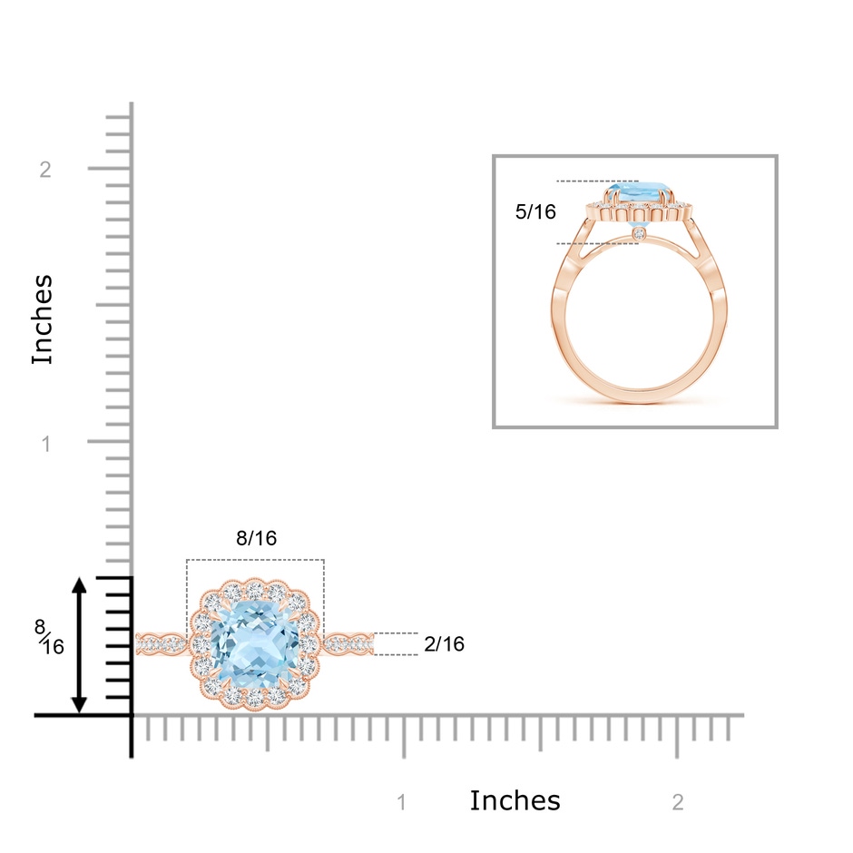 8mm AAA Cushion Aquamarine Ring with Floral Halo in Rose Gold product image