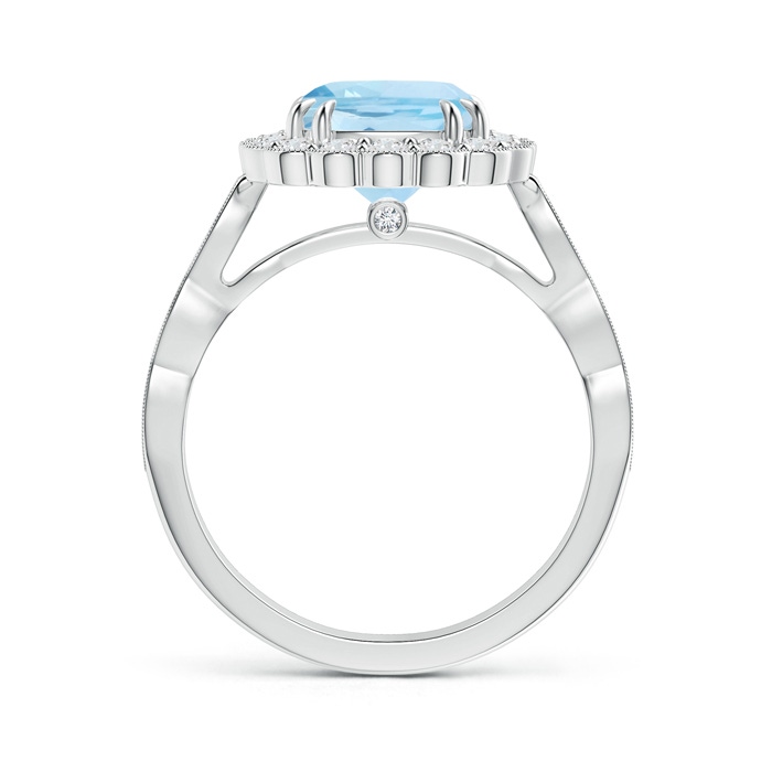 8mm AAA Cushion Aquamarine Ring with Floral Halo in White Gold product image