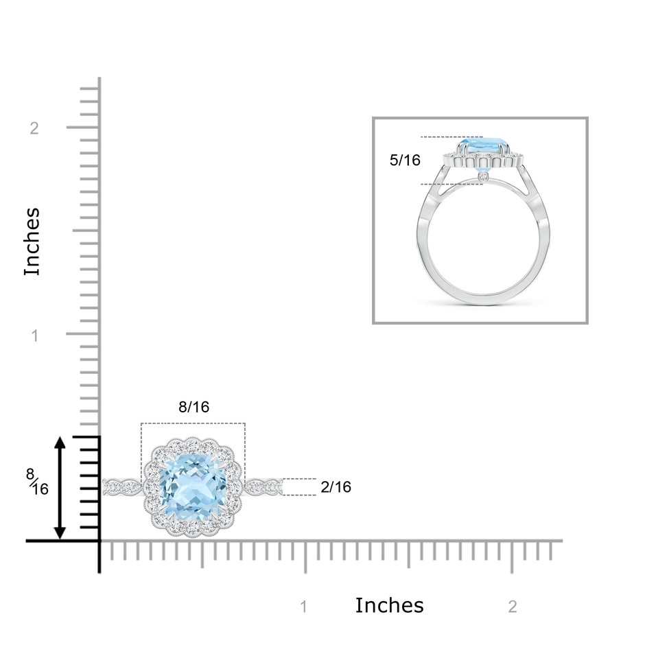 8mm AAA Cushion Aquamarine Ring with Floral Halo in White Gold product image
