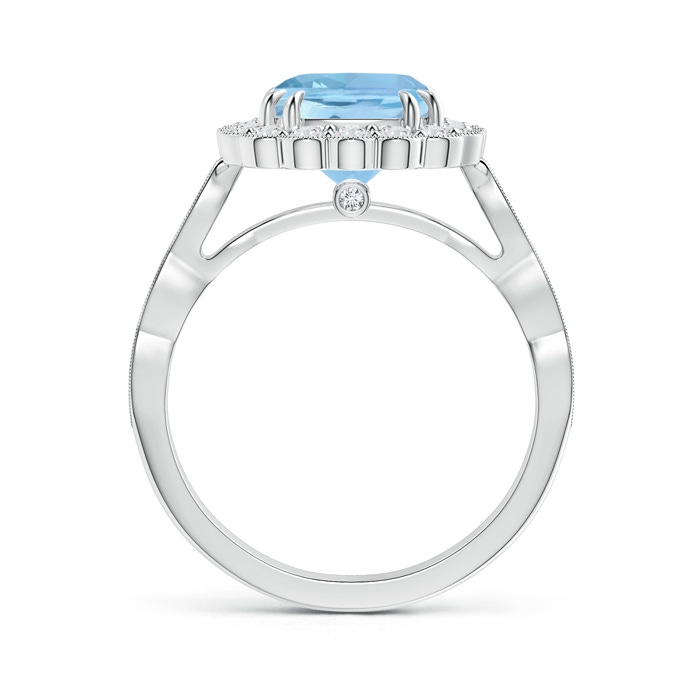 8mm AAAA Cushion Aquamarine Ring with Floral Halo in P950 Platinum product image