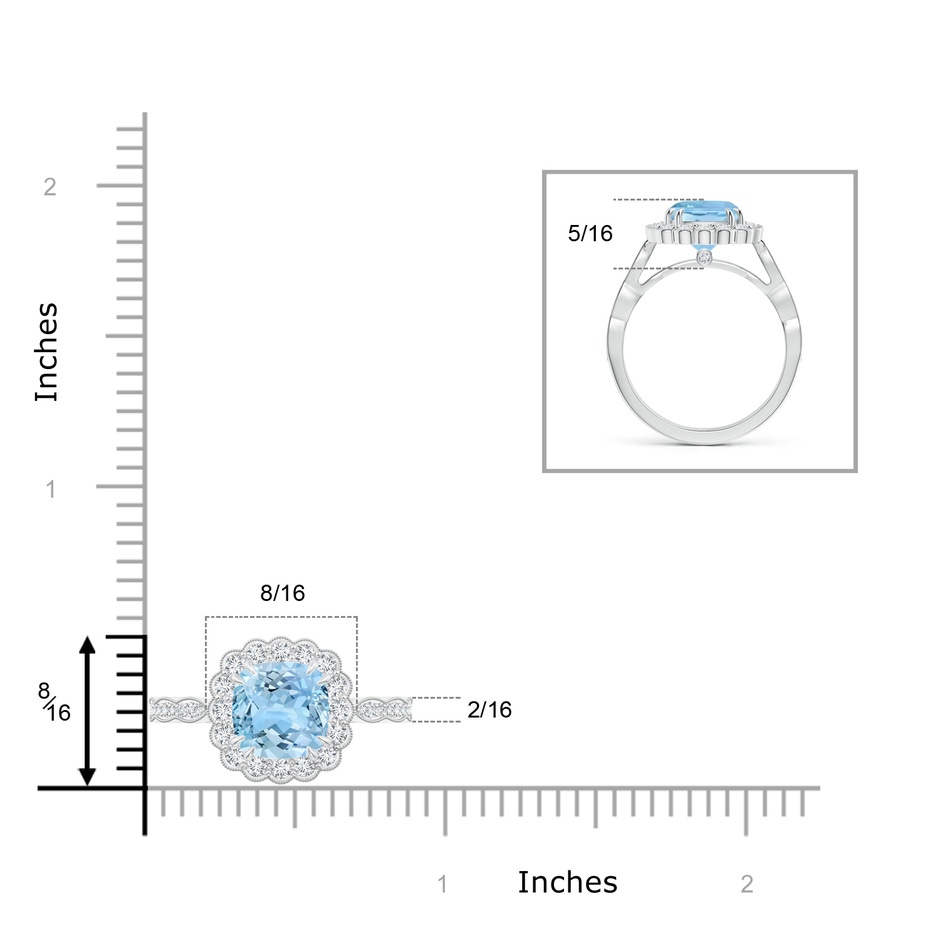 8mm AAAA Cushion Aquamarine Ring with Floral Halo in P950 Platinum product image