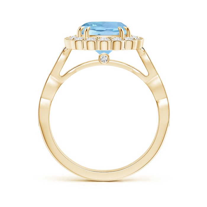 8mm AAAA Cushion Aquamarine Ring with Floral Halo in Yellow Gold Product Image