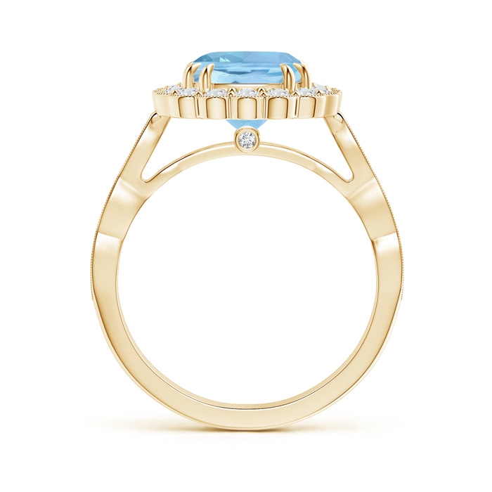 8mm AAAA Cushion Aquamarine Ring with Floral Halo in Yellow Gold product image