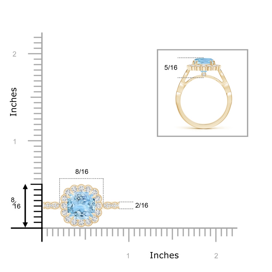 8mm AAAA Cushion Aquamarine Ring with Floral Halo in Yellow Gold product image