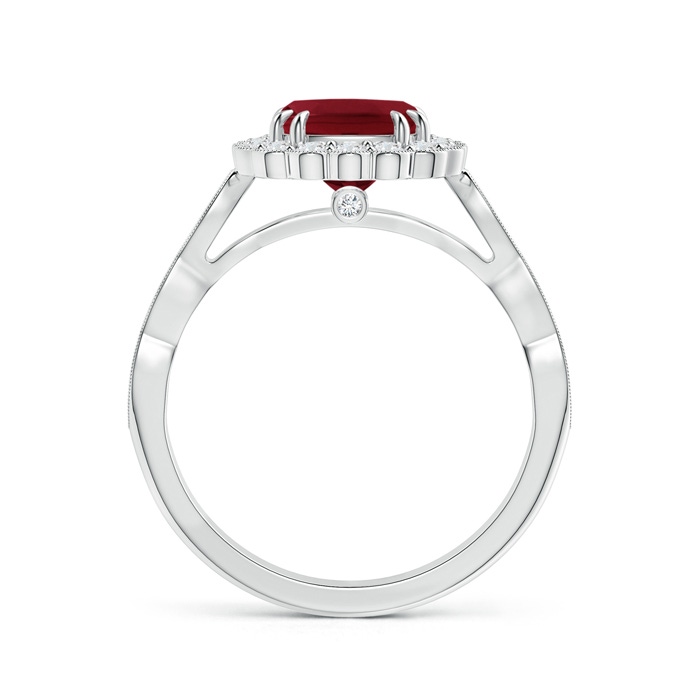 7mm AAA Cushion Garnet Ring with Floral Halo in White Gold product image