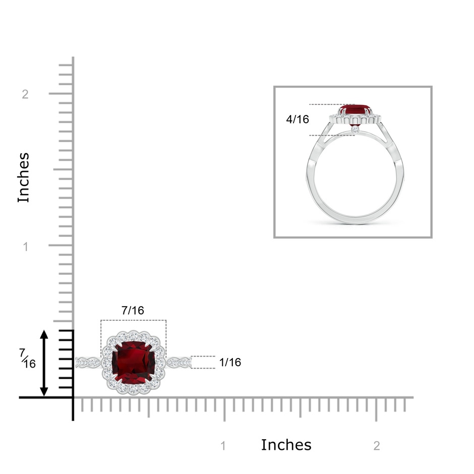 7mm AAA Cushion Garnet Ring with Floral Halo in White Gold product image