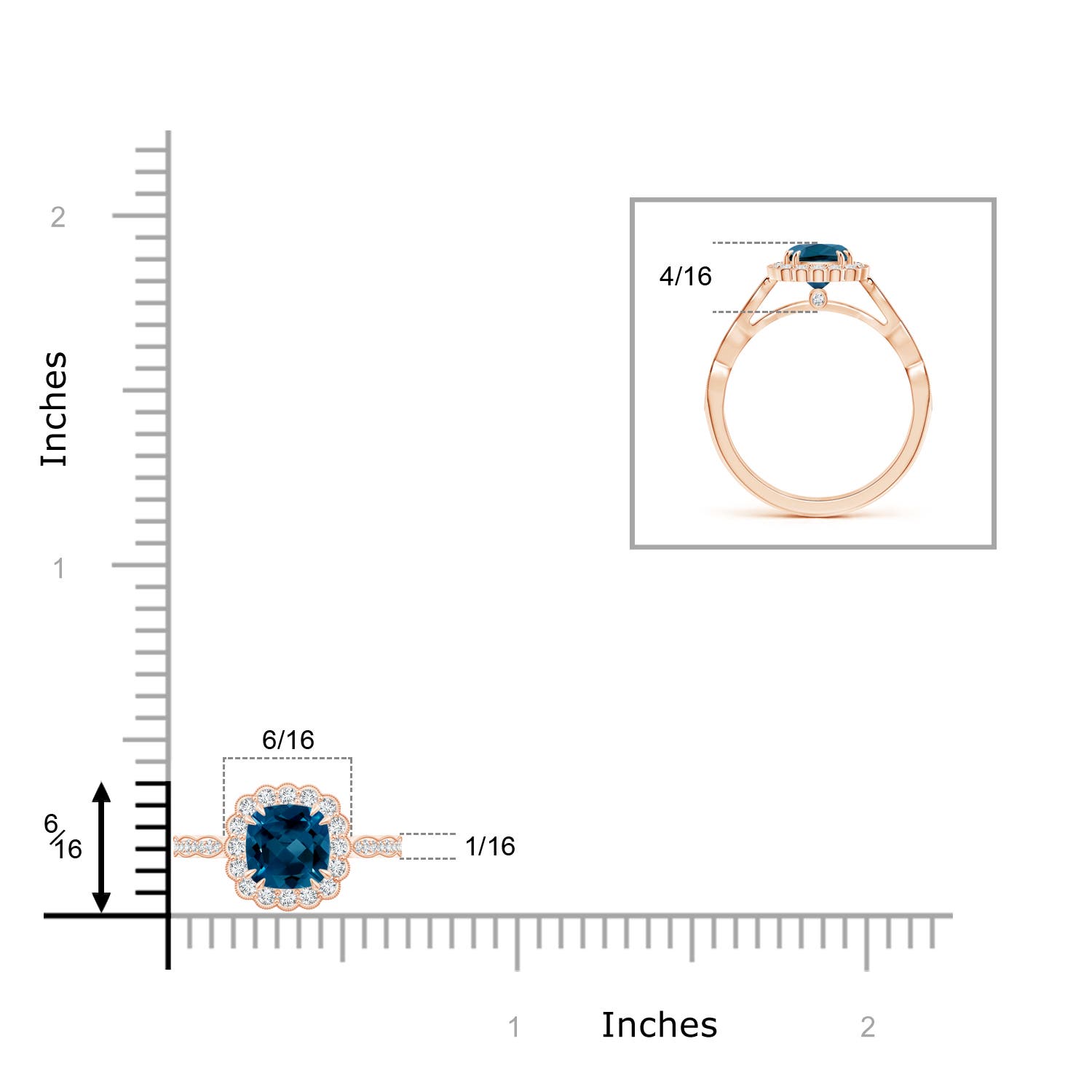 AAAA - London Blue Topaz / 1.35 CT / 14 KT Rose Gold