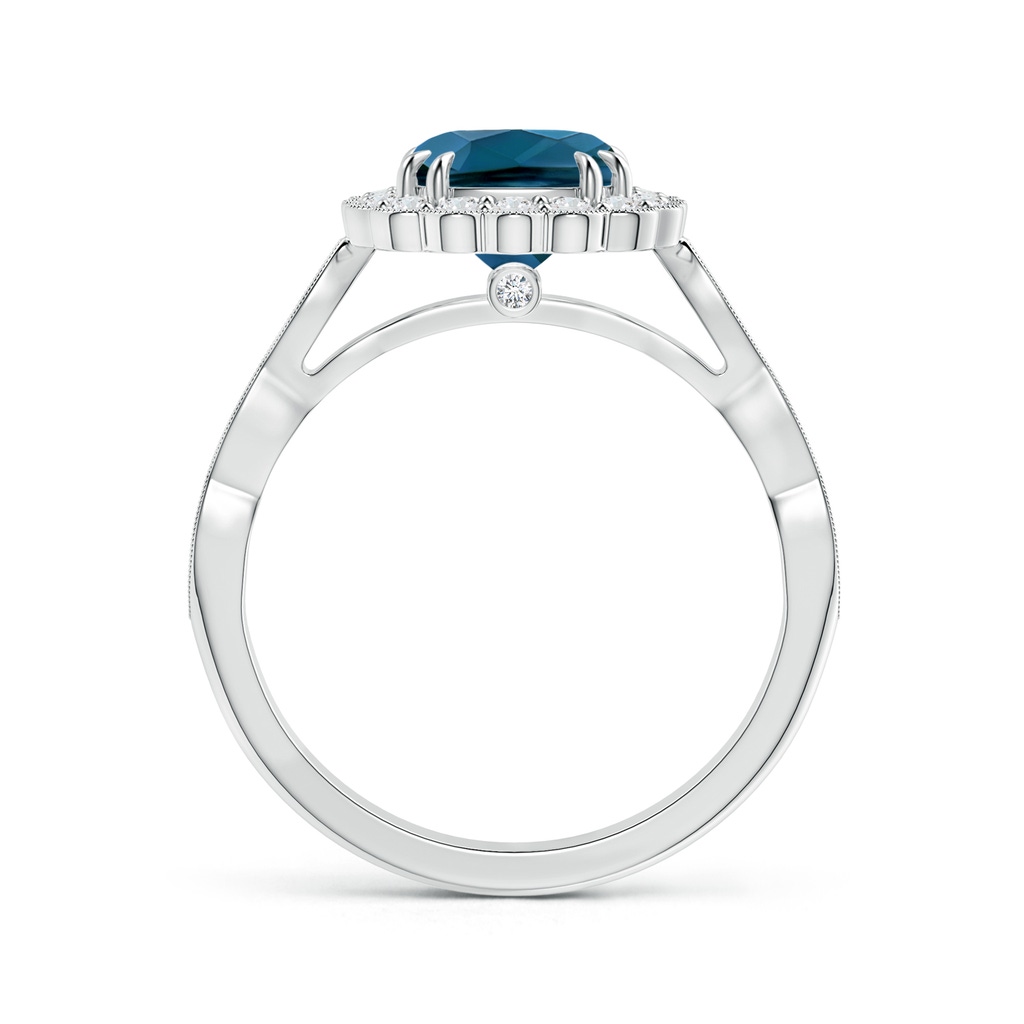 7mm AAAA Cushion London Blue Topaz Ring with Floral Halo in White Gold Product Image