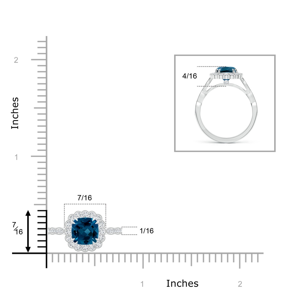 7mm AAAA Cushion London Blue Topaz Ring with Floral Halo in White Gold Product Image