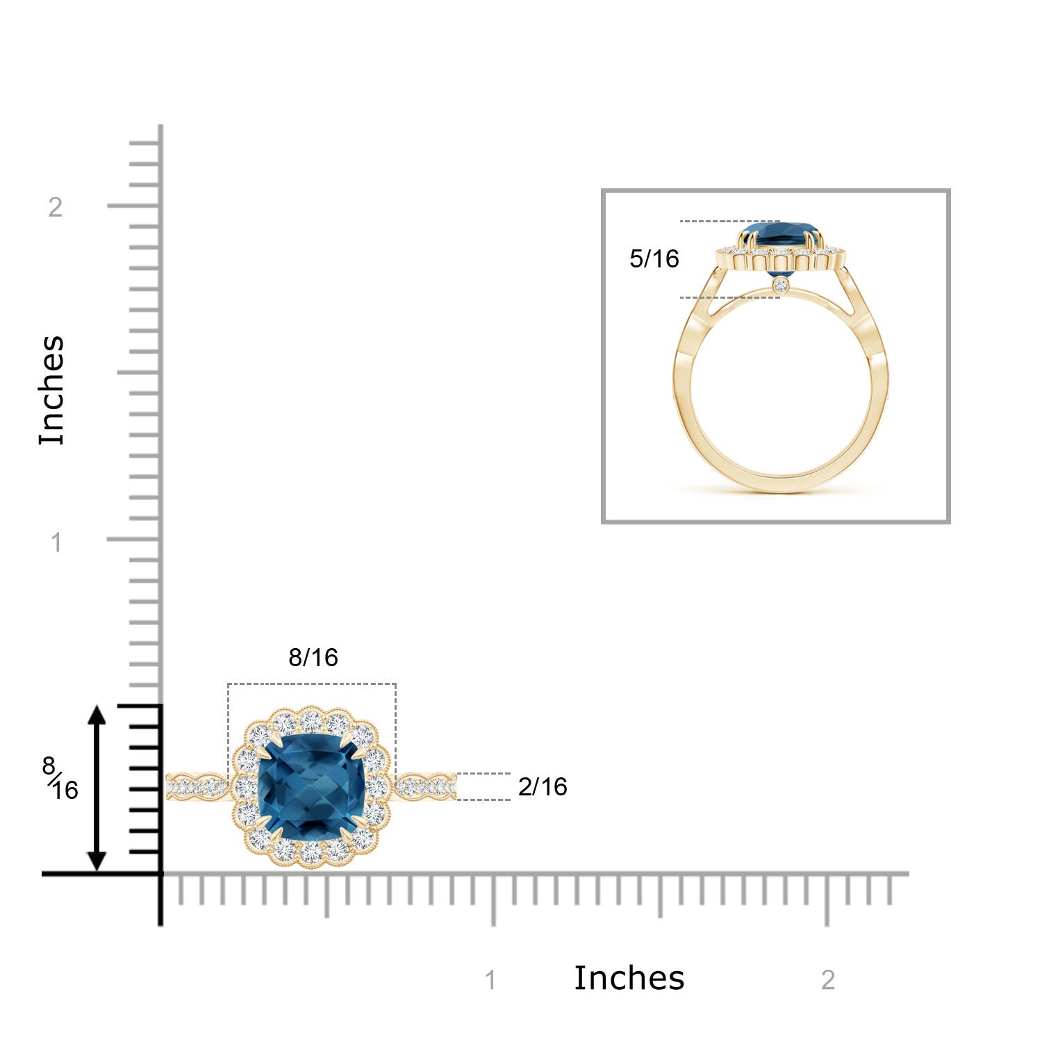 AA - London Blue Topaz / 3 CT / 14 KT Yellow Gold