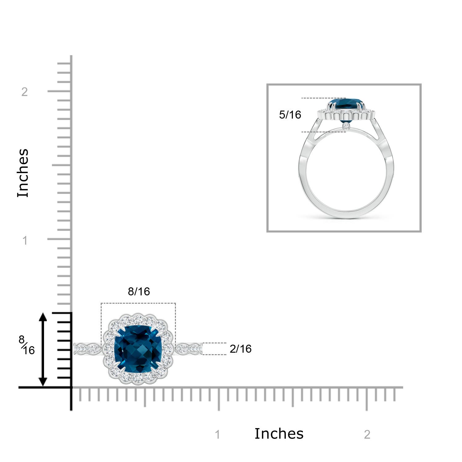 AAAA - London Blue Topaz / 3 CT / 14 KT White Gold