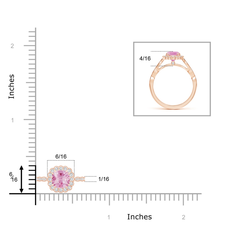 6mm A Cushion Pink Tourmaline Ring with Floral Halo in Rose Gold product image