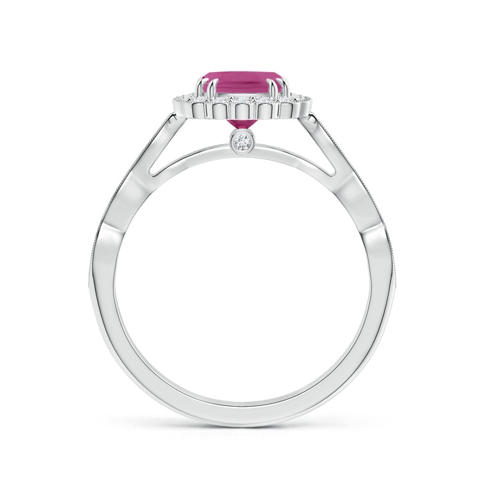 6mm AAAA Cushion Pink Tourmaline Ring with Floral Halo in P950 Platinum Product Image