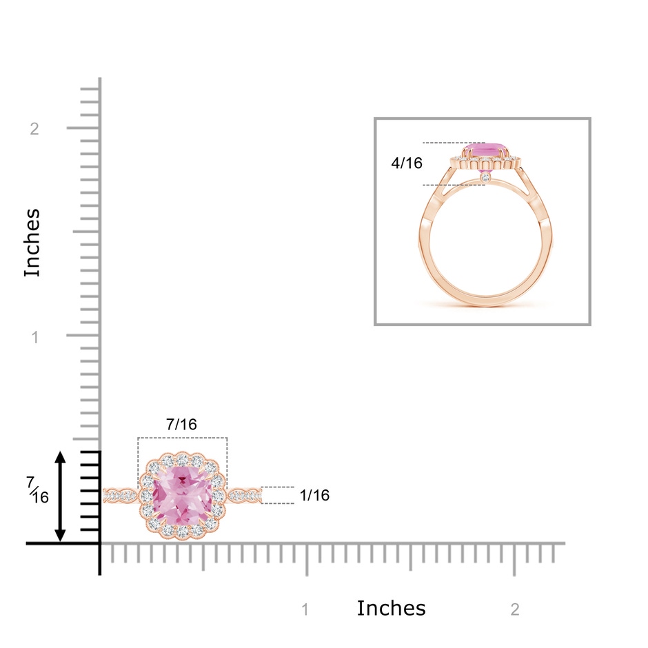 7mm A Cushion Pink Tourmaline Ring with Floral Halo in Rose Gold product image