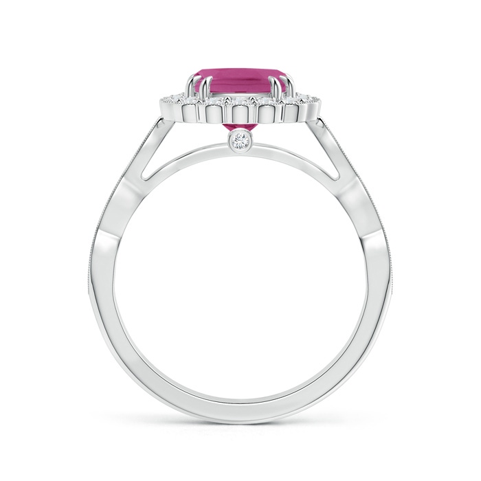 7mm AAAA Cushion Pink Tourmaline Ring with Floral Halo in P950 Platinum product image