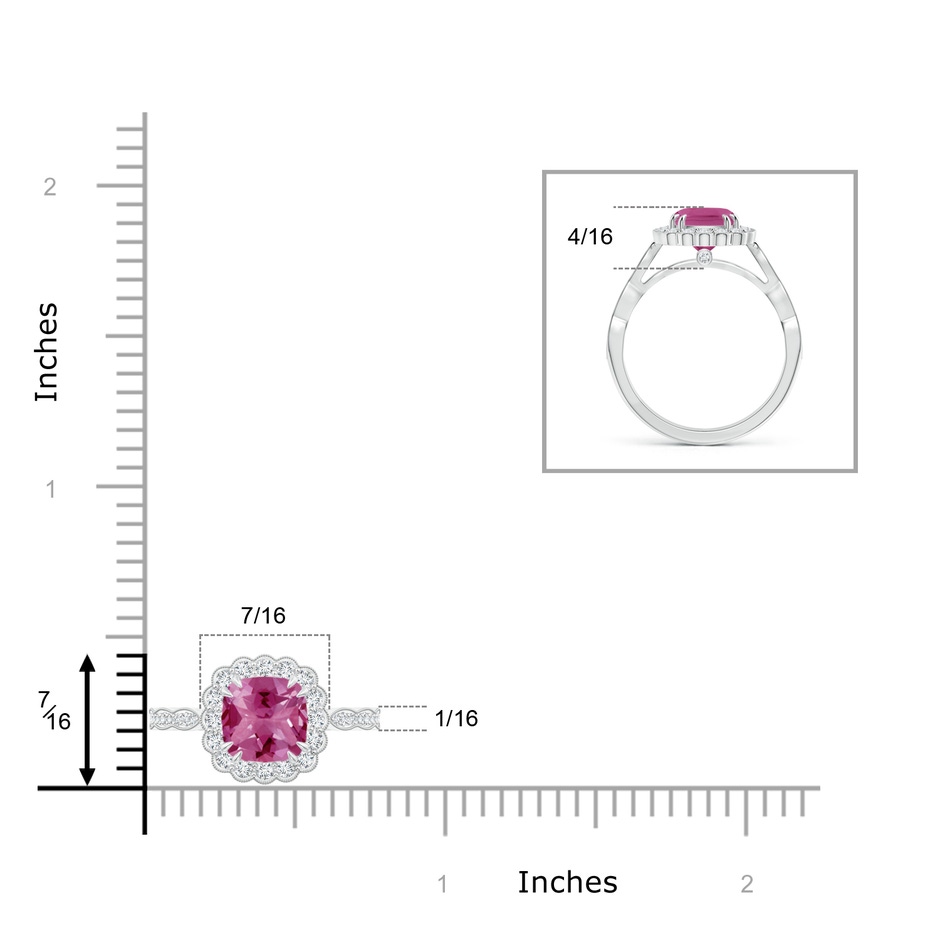 7mm AAAA Cushion Pink Tourmaline Ring with Floral Halo in P950 Platinum product image