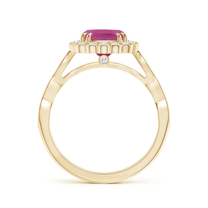 7mm AAAA Cushion Pink Tourmaline Ring with Floral Halo in Yellow Gold product image