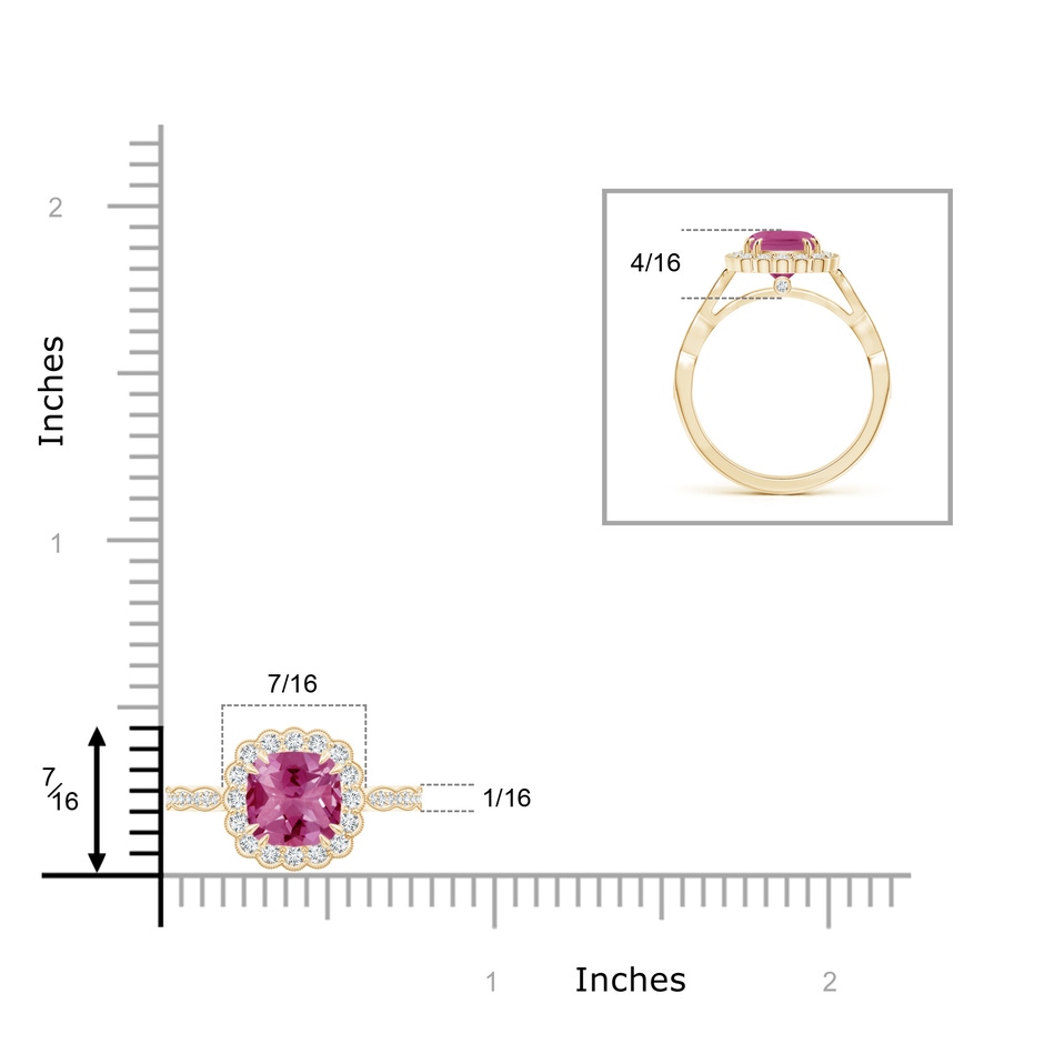 7mm AAAA Cushion Pink Tourmaline Ring with Floral Halo in Yellow Gold product image