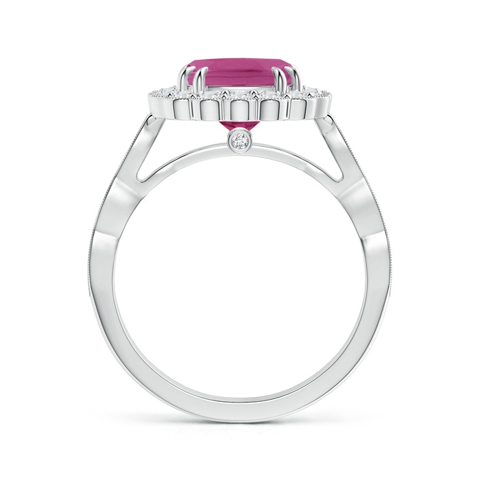 8mm AAAA Cushion Pink Tourmaline Ring with Floral Halo in P950 Platinum product image