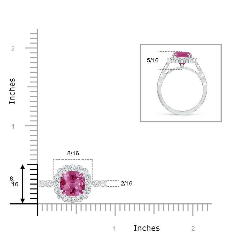 8mm AAAA Cushion Pink Tourmaline Ring with Floral Halo in P950 Platinum product image