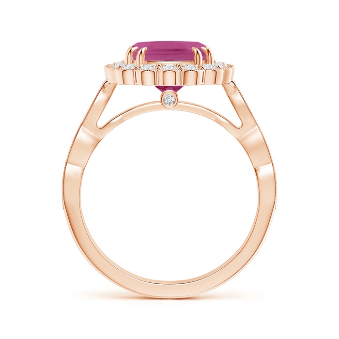 8mm AAAA Cushion Pink Tourmaline Ring with Floral Halo in Rose Gold product image