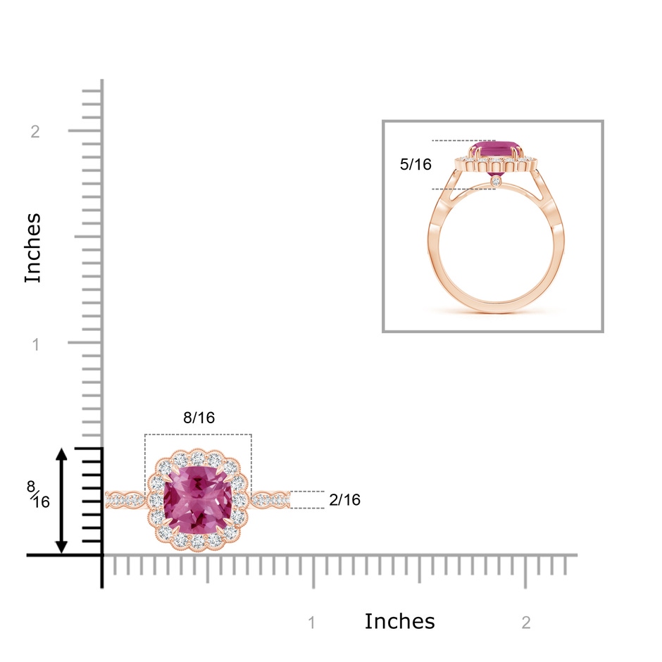 8mm AAAA Cushion Pink Tourmaline Ring with Floral Halo in Rose Gold product image