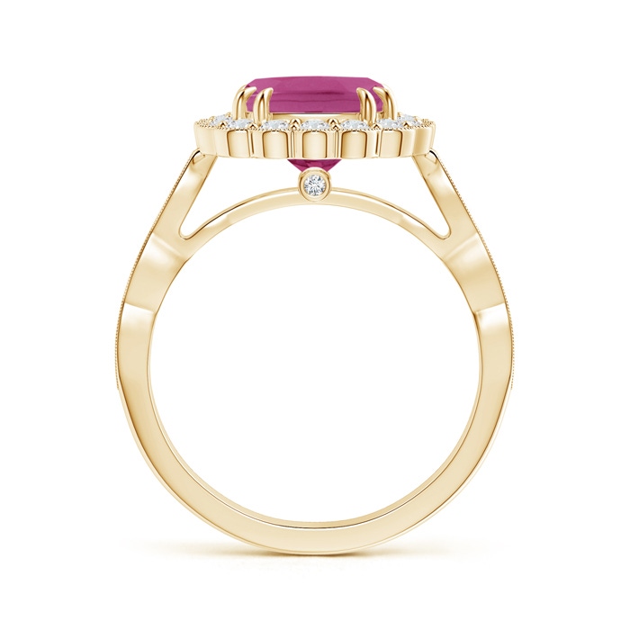 8mm AAAA Cushion Pink Tourmaline Ring with Floral Halo in Yellow Gold Product Image
