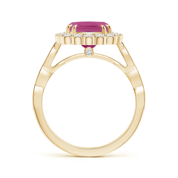 8mm AAAA Cushion Pink Tourmaline Ring with Floral Halo in Yellow Gold product image