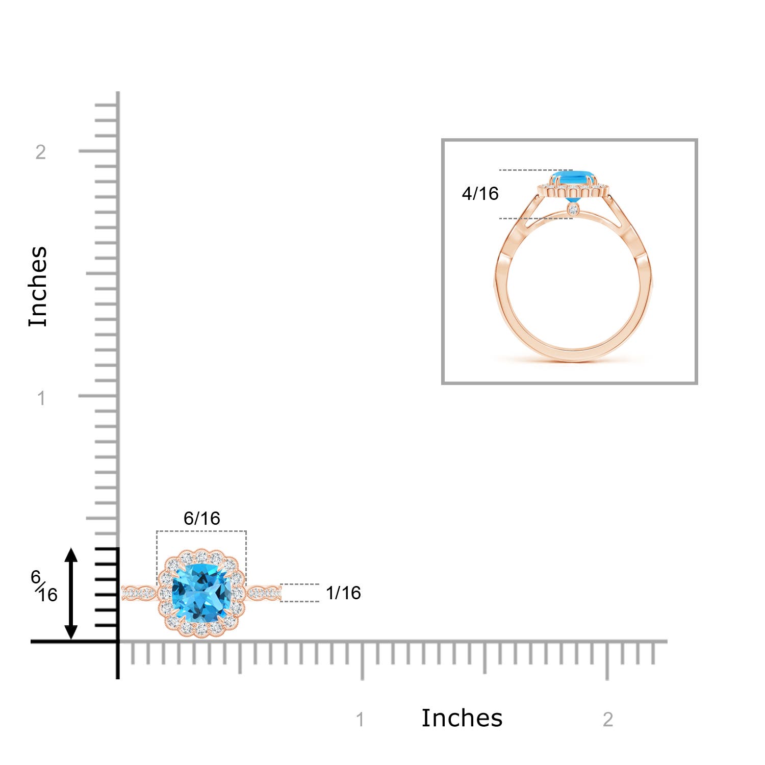 AAA - Swiss Blue Topaz / 1.35 CT / 14 KT Rose Gold