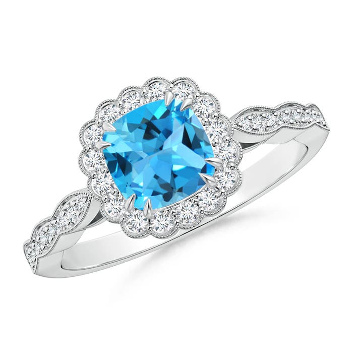 AAA - Swiss Blue Topaz / 1.35 CT / 14 KT White Gold