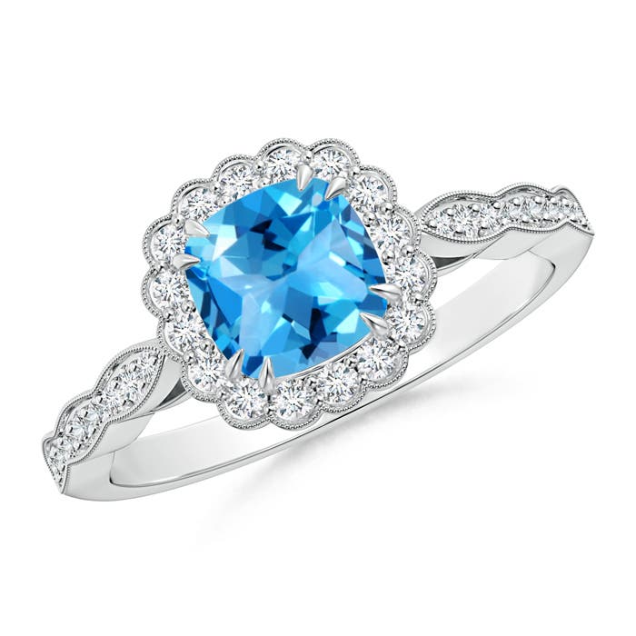 AAAA - Swiss Blue Topaz / 1.35 CT / 14 KT White Gold