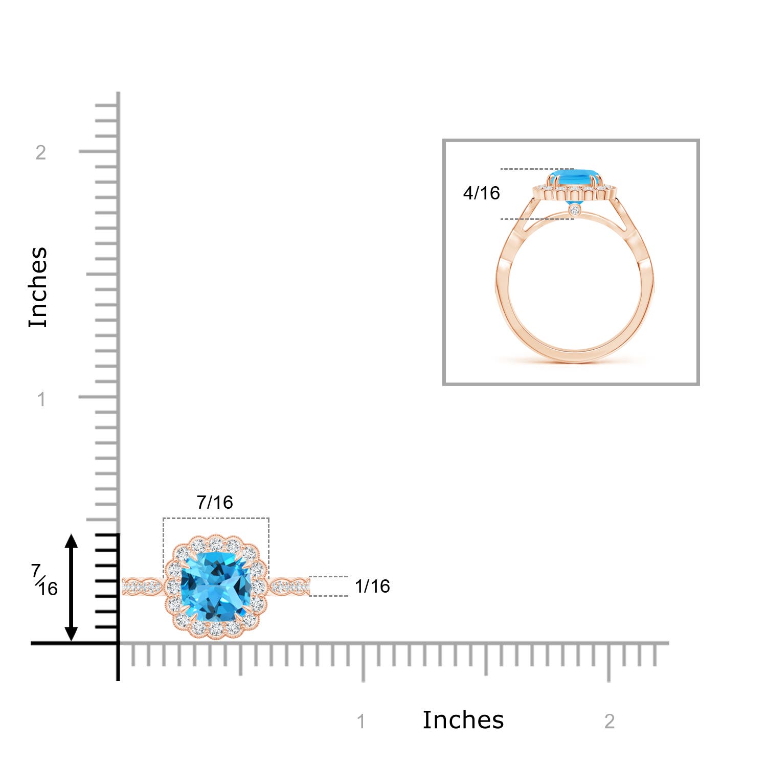 AAA - Swiss Blue Topaz / 2.21 CT / 14 KT Rose Gold