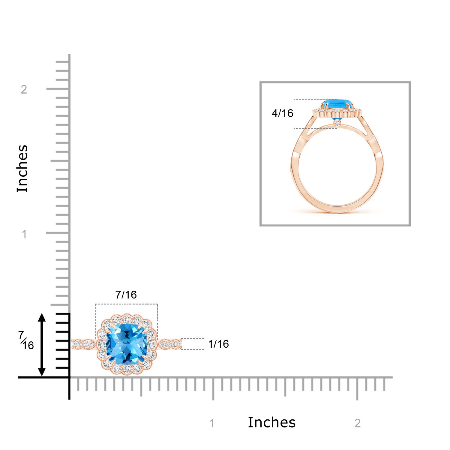 AAAA - Swiss Blue Topaz / 2.21 CT / 14 KT Rose Gold