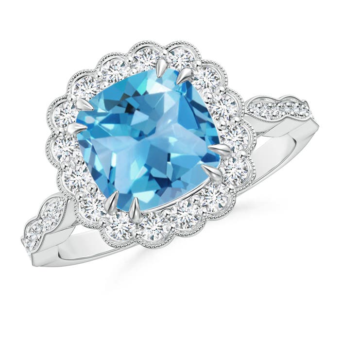 AA - Swiss Blue Topaz / 3 CT / 14 KT White Gold