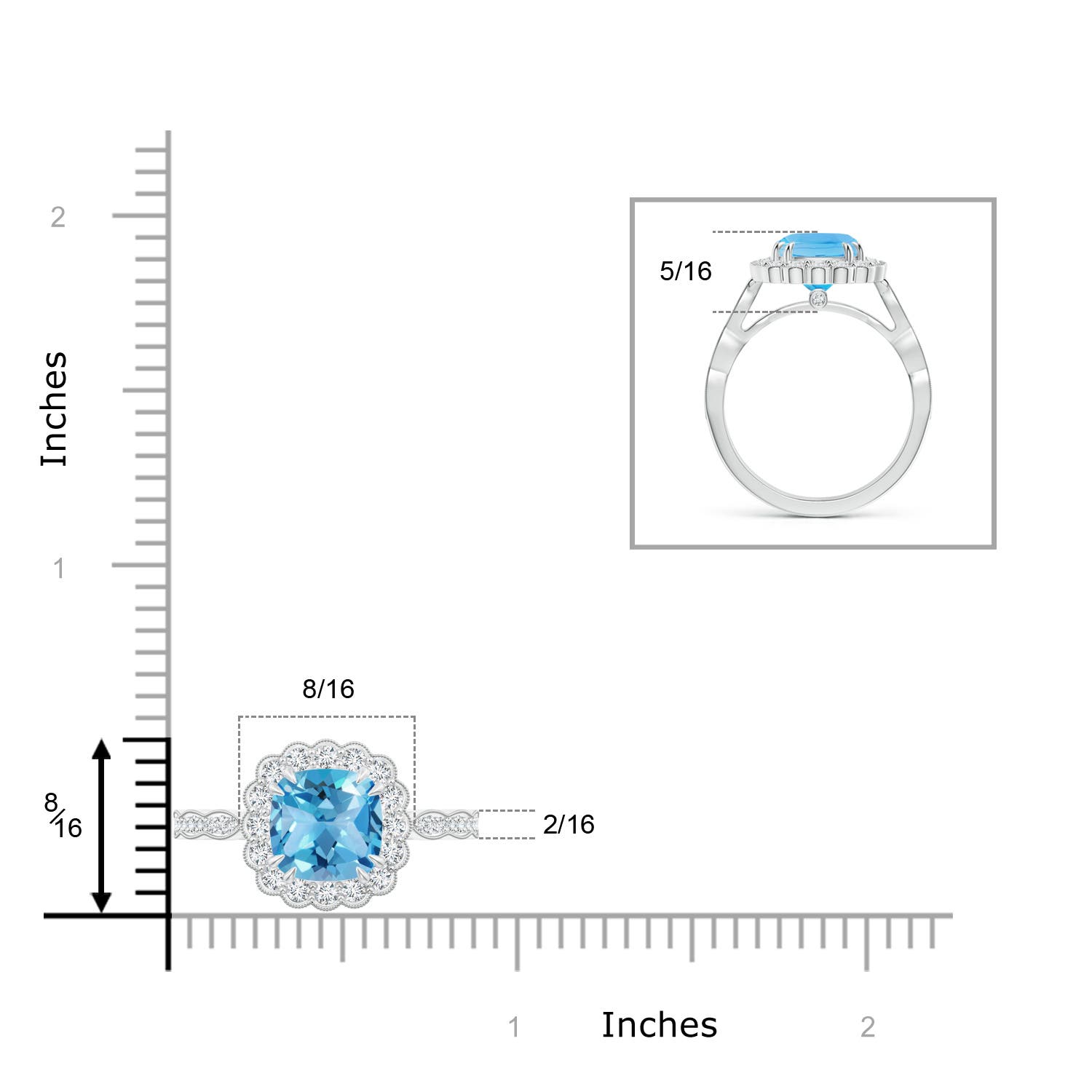 AA - Swiss Blue Topaz / 3 CT / 14 KT White Gold