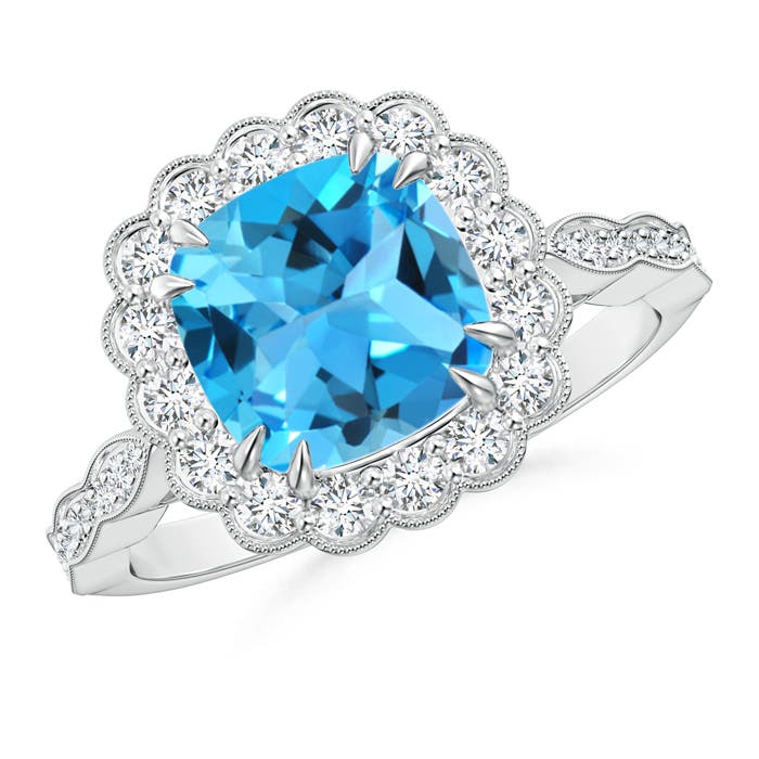 AAA - Swiss Blue Topaz / 3 CT / 14 KT White Gold