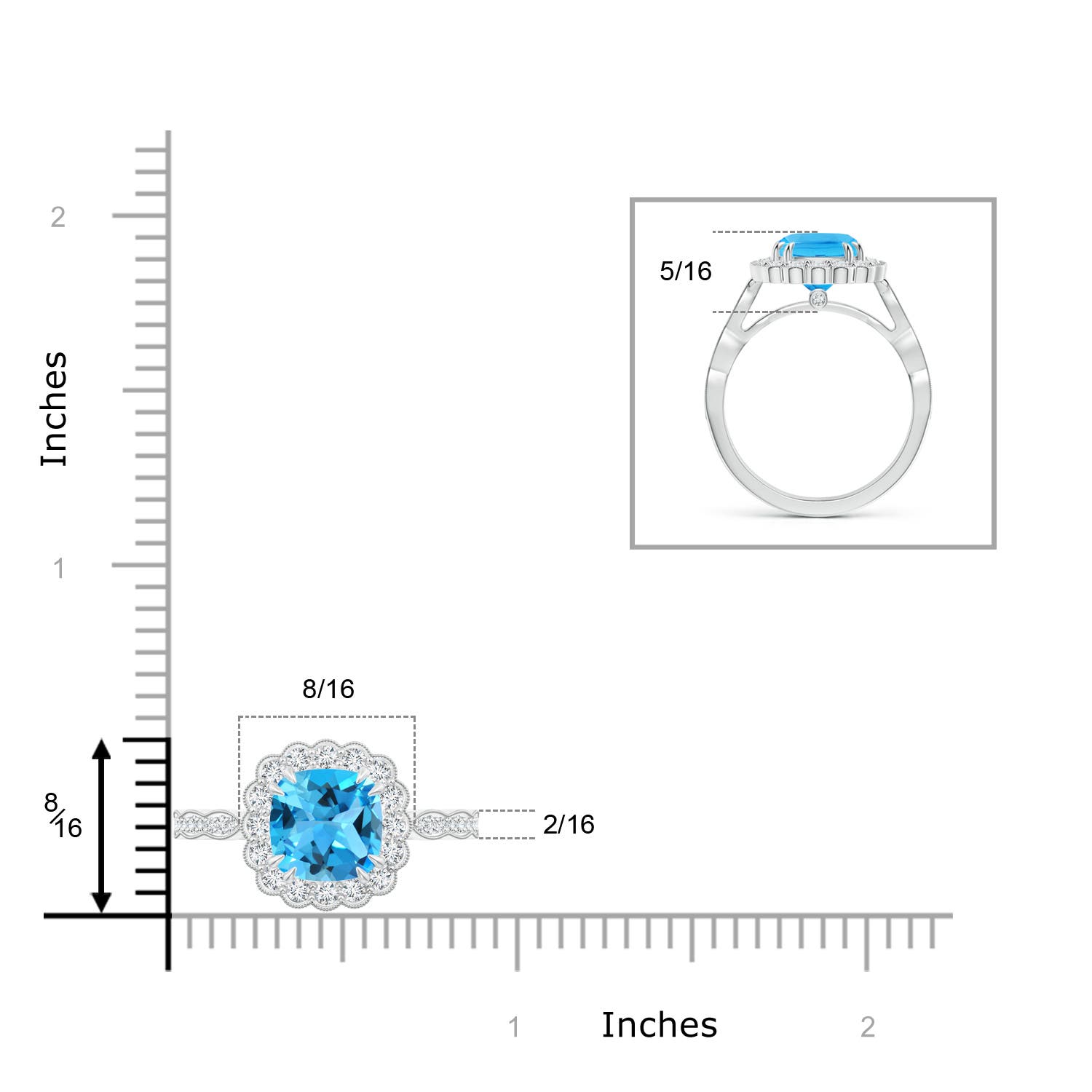 AAA - Swiss Blue Topaz / 3 CT / 14 KT White Gold