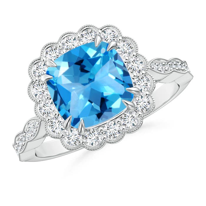 AAAA - Swiss Blue Topaz / 3 CT / 14 KT White Gold