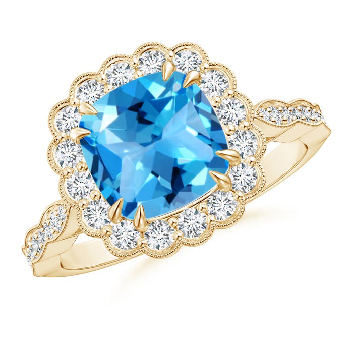 AAAA - Swiss Blue Topaz / 3 CT / 14 KT Yellow Gold