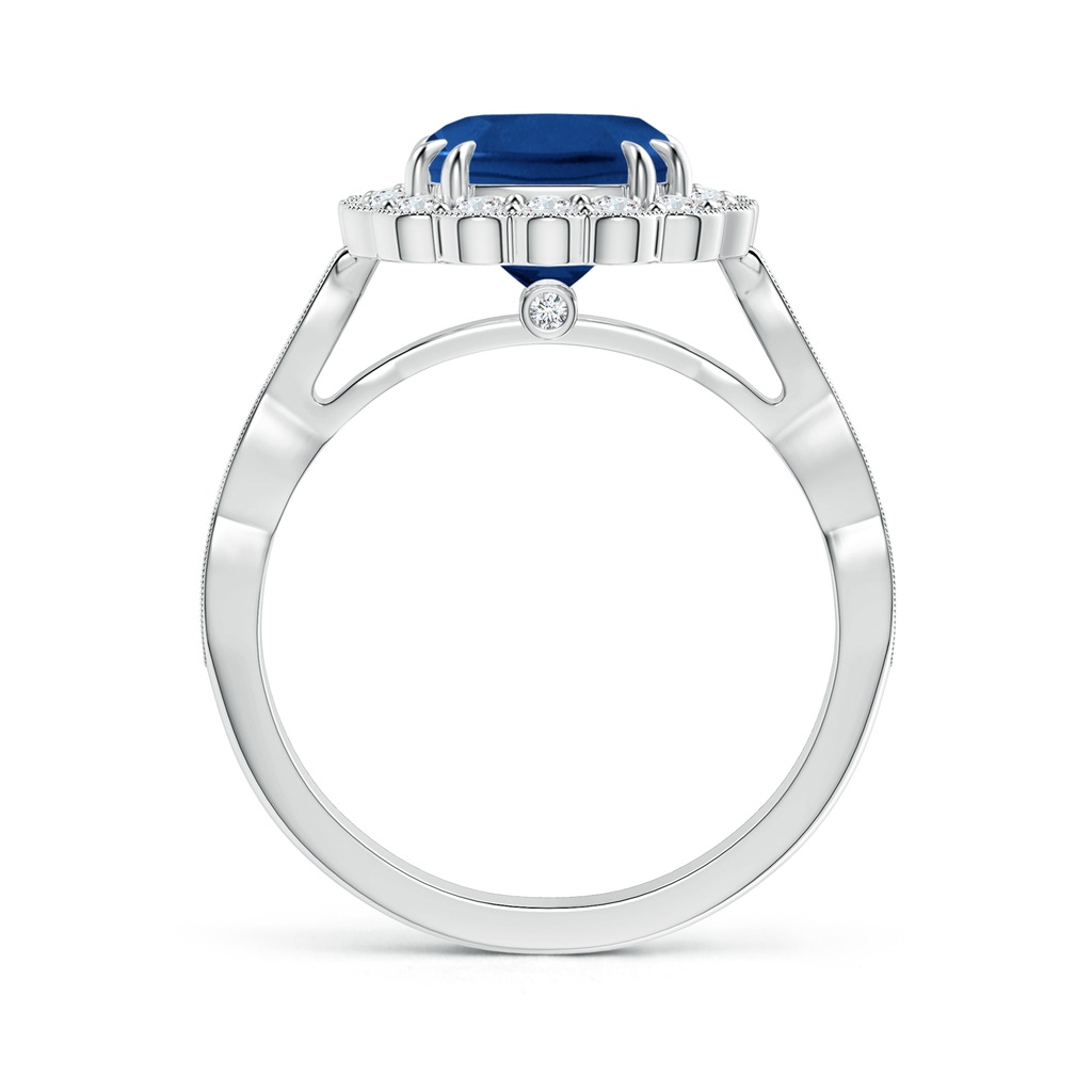 8.76x8.58x6.00mm AAAA GIA Certified Cushion Blue Sapphire Ring with Floral Halo in 18K White Gold - side 199