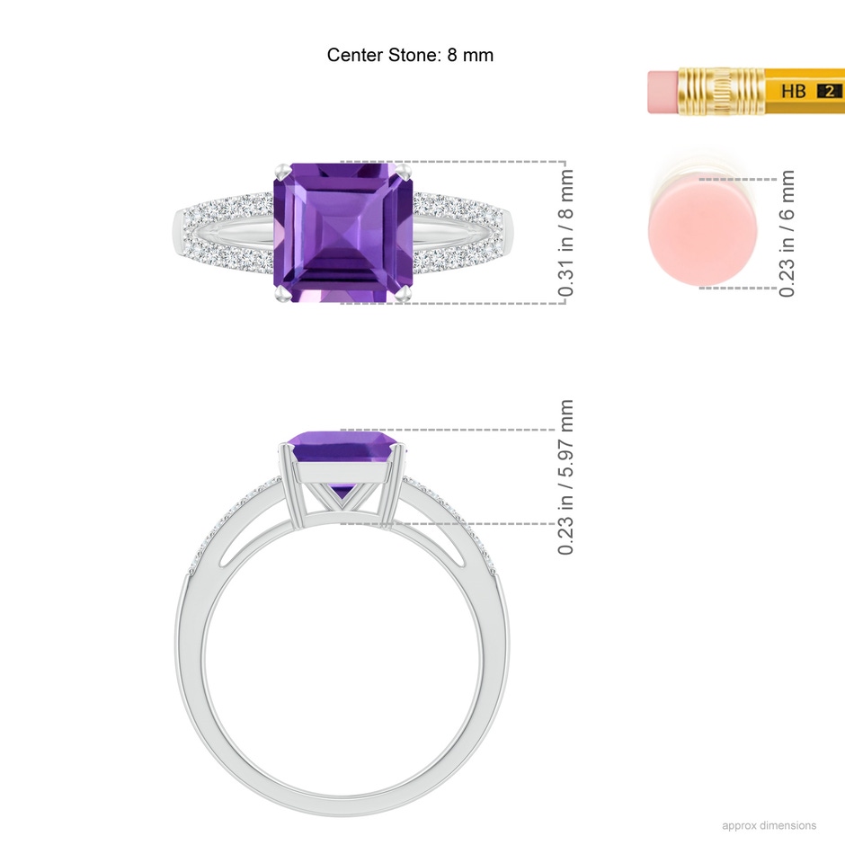 8mm AAA Solitaire Emerald-Cut Amethyst Split Shank Ring in White Gold ruler