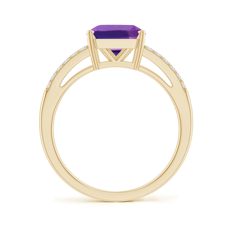 8mm AAAA Solitaire Emerald-Cut Amethyst Split Shank Ring in Yellow Gold side-1